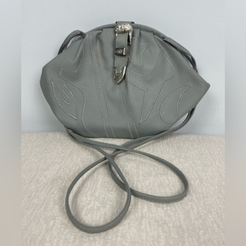 Gray Western Embroidered Oval Clutch Crossbody Buckle Purse